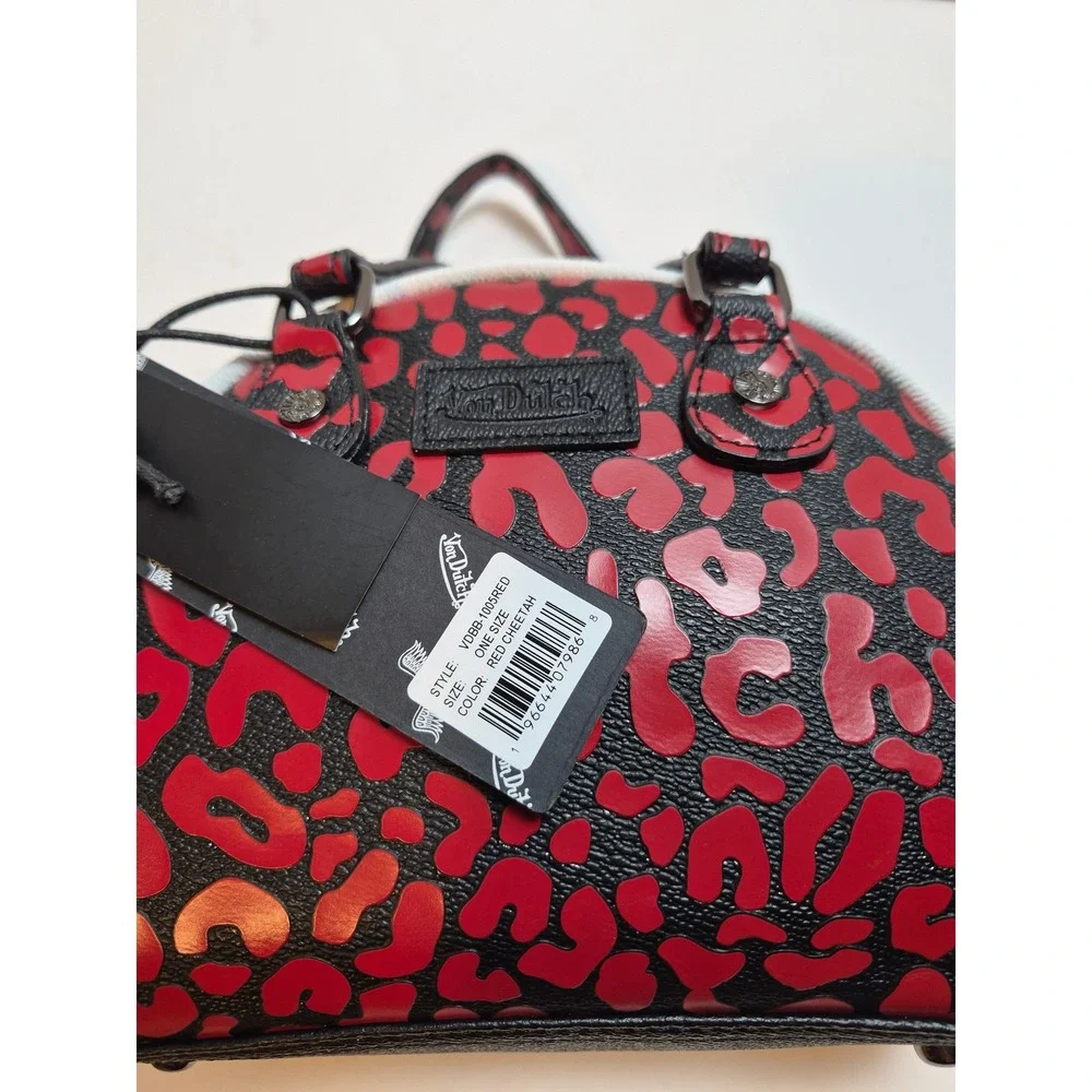 Von Dutch Red Cheetah Mini Bowling Bag Satchel VDBB-1005RED Crossbody NWT